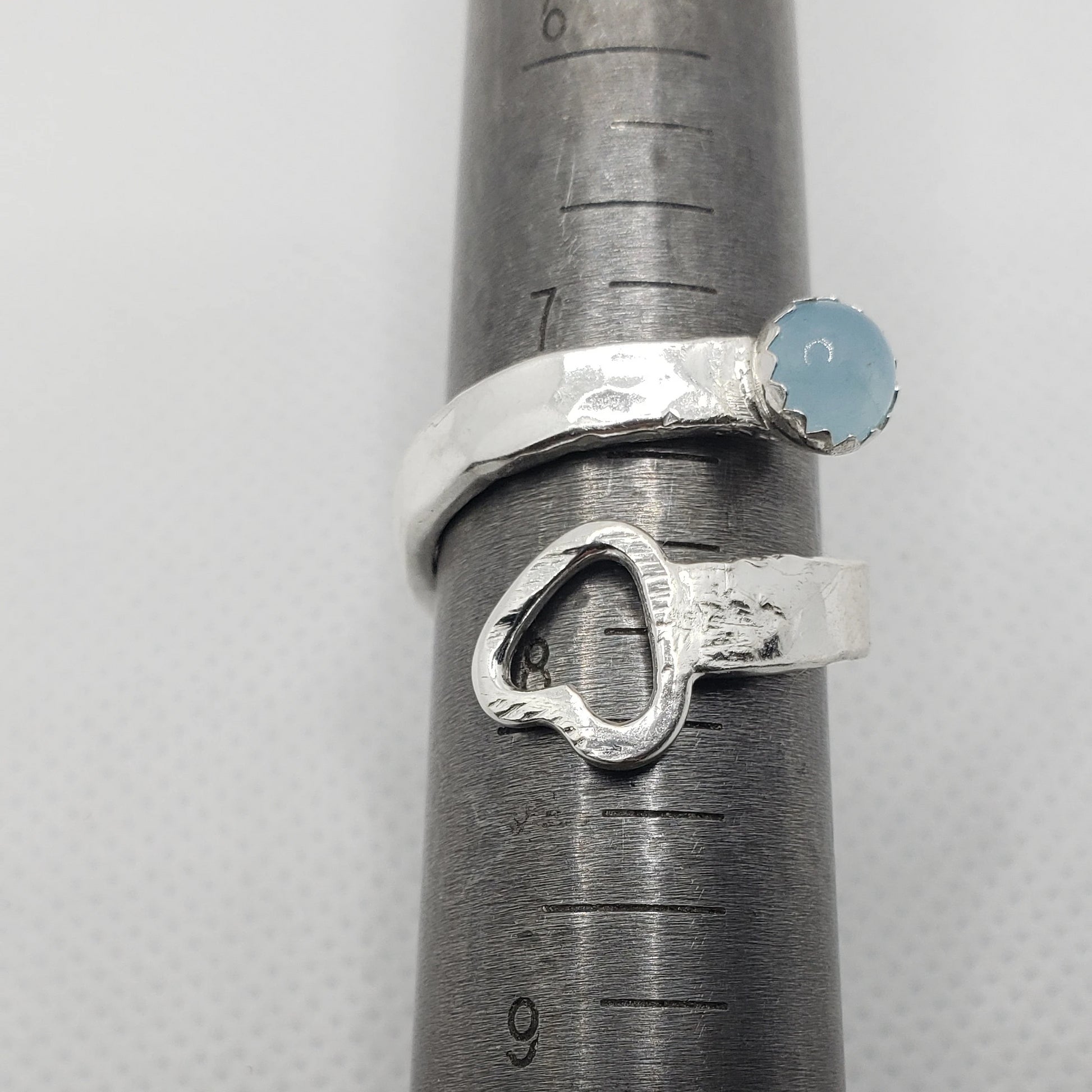 Sterling Silver Ring Hammered Style with Aquamarine And  Heart - Bypass Style