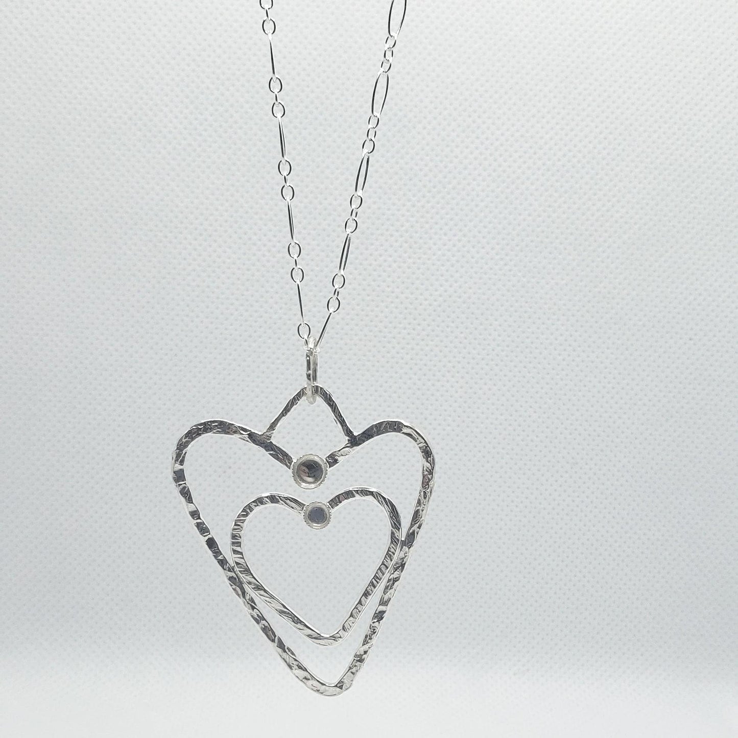 Sterling Silver Double Heart Pendant Necklace With Rhinestones Customizable