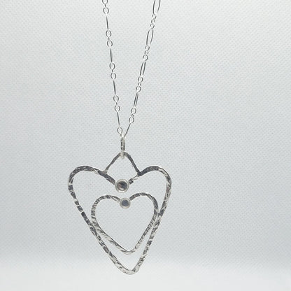 Sterling Silver Double Heart Pendant Necklace With Rhinestones Customizable