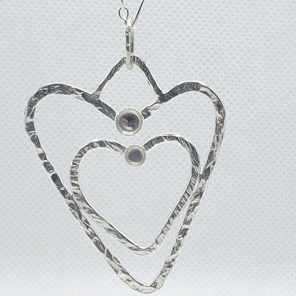 Sterling Silver Double Heart Pendant Necklace With Rhinestones Customizable