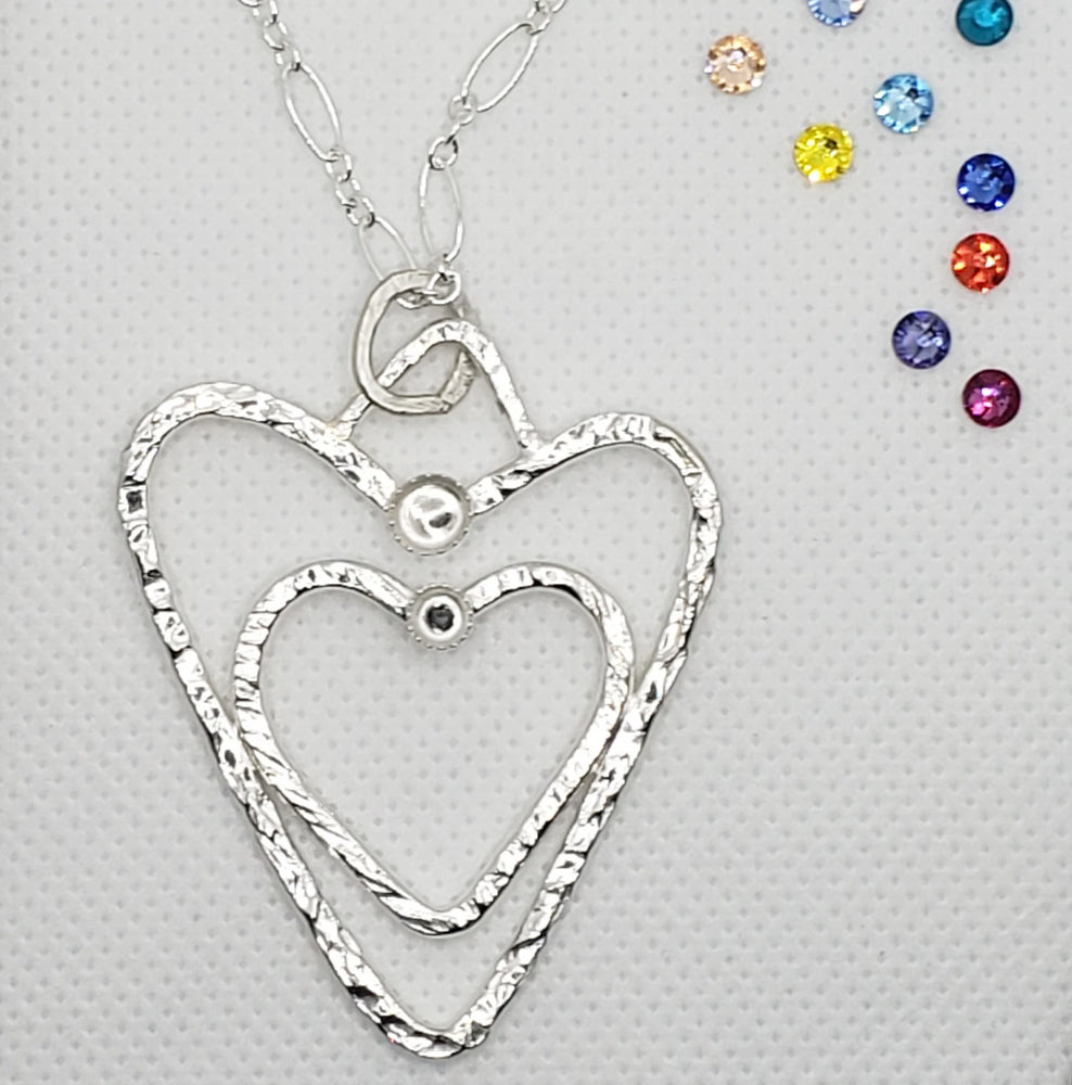 Sterling Silver Double Heart Pendant Necklace With Rhinestones Customizable