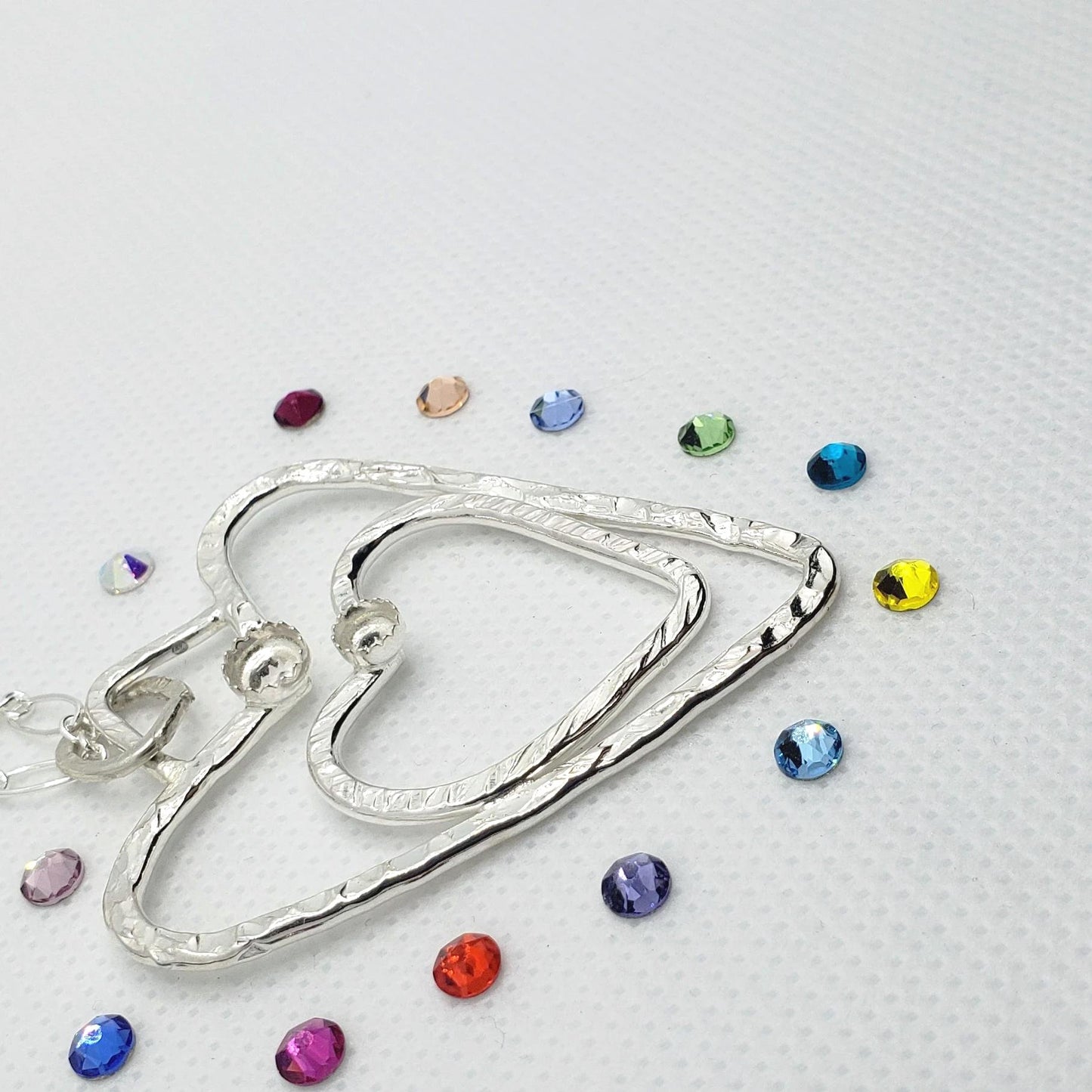 Sterling Silver Double Heart Pendant Necklace With Rhinestones Customizable