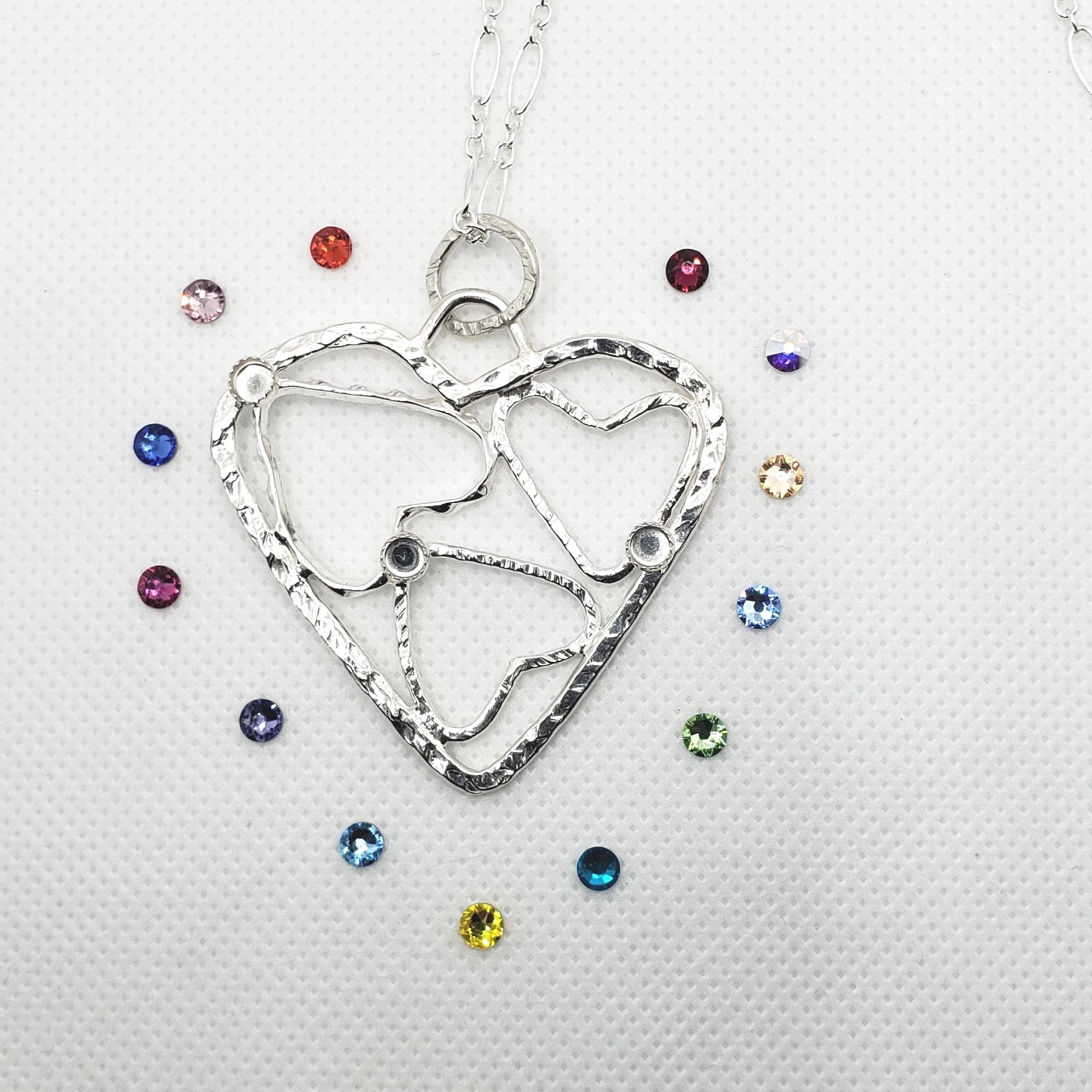 Sterling Silver Quadruple Heart Pendant Necklace with Customizable 