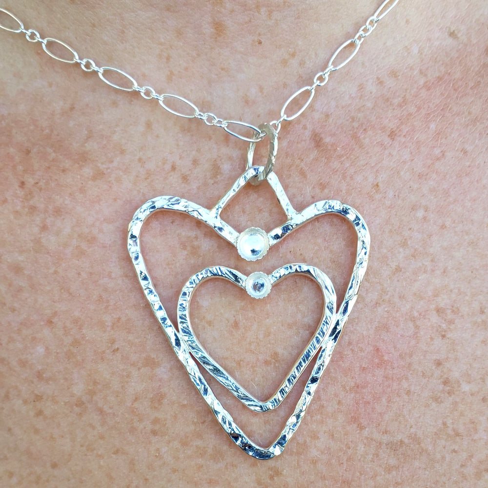Sterling Silver Double Heart Pendant Necklace With Rhinestones Customizable