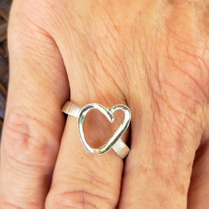 Sterling Silver Heart Ring - Flat Band