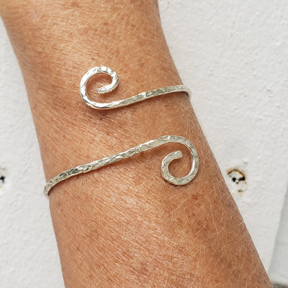 Adjustable Sterling Silver Swirl Bracelet Cuff - Boho Style