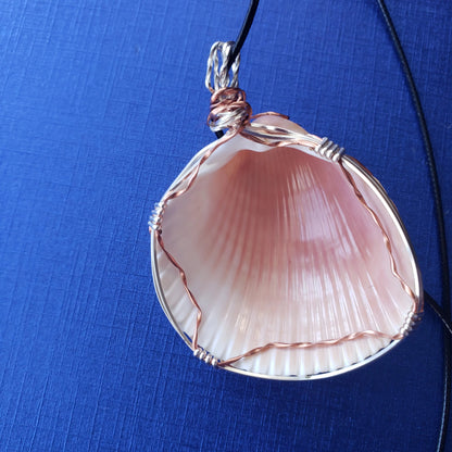 Natural Cockle Shell Pendant Copper/Silver Color Wire Wrapped And Encased-Beach Boho