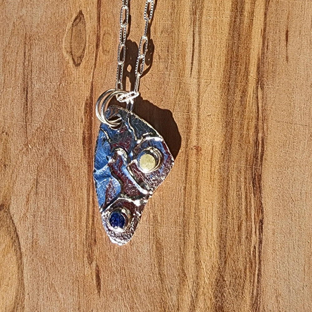 Silver Boho Triangle Pendant With Rhinestones