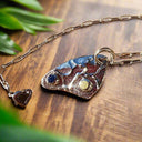 999 Pure Silver Triangle Pendant Necklace – Textured Design with Yellow & Blue Rhinestone, Heart Clasp