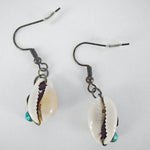 Cowrie Shell Ear Rings Wire Wrapped With Glass Bead - South Florida Boho Boutique