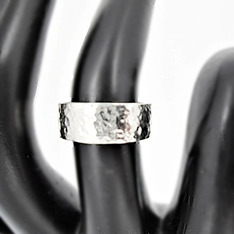 Sterling Silver Ring Wide Band Hammered Style - South Florida Boho Boutique