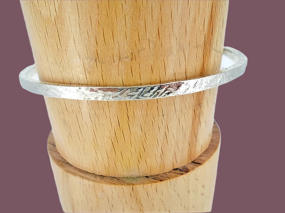 Sterling Silver Cuff Bracelet Hammered Texture Rectangular - South Florida Boho Boutique