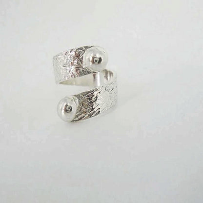 Sterling Silver Hammered Texture Minimalist Ring With Silver Beads - Adjustable - South Florida Boho Boutique