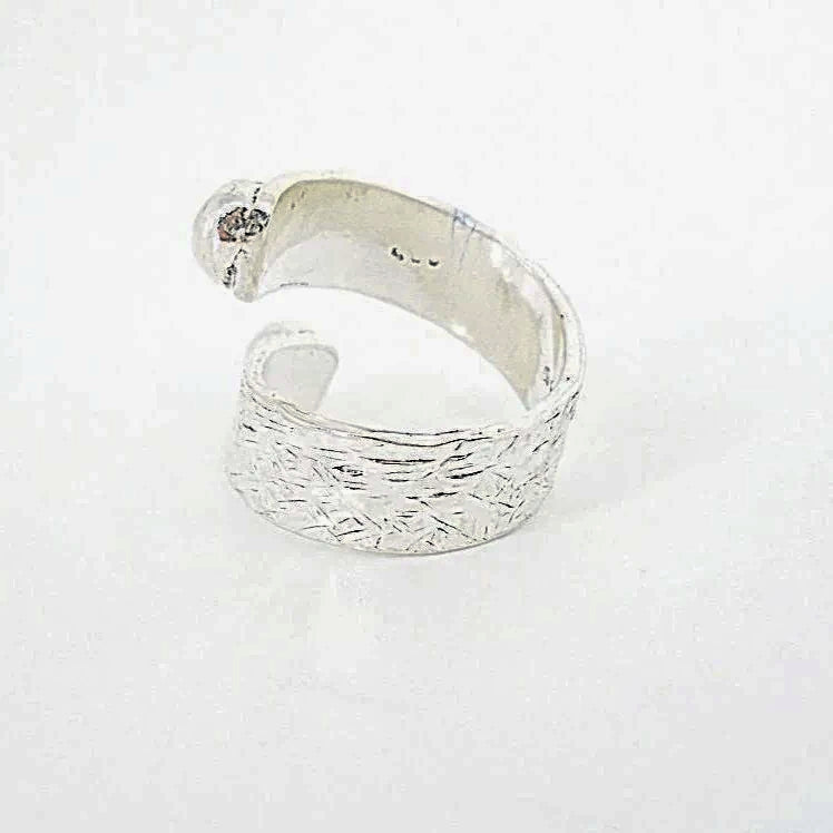 Sterling Silver Hammered Texture Minimalist Ring With Silver Beads - Adjustable - South Florida Boho Boutique