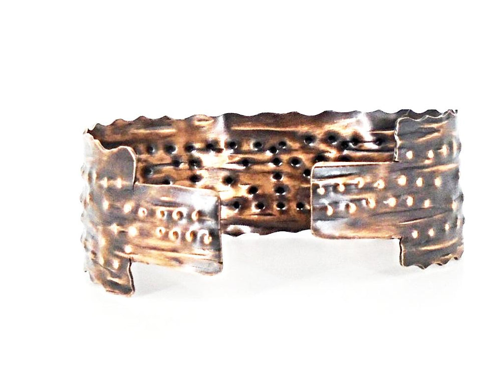Copper Bracelet Cuff Tarnished And Stamp Design - South Florida Boho Boutique