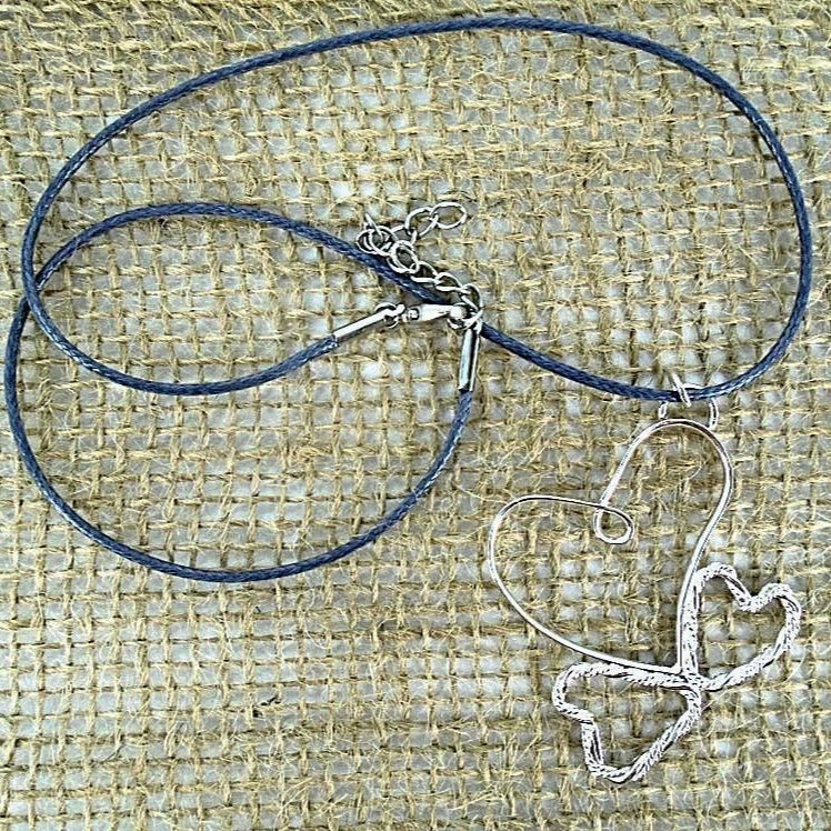 Sterling Silver Heart Pendant With Two Twisted Smaller Hearts - Interchangeable Chain - South Florida Boho Boutique