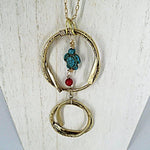 Brass Double Pendant Hammered With Turquoise Turtle Charm - South Florida Boho Boutique