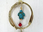 Brass Double Pendant Hammered With Turquoise Turtle Charm - South Florida Boho Boutique