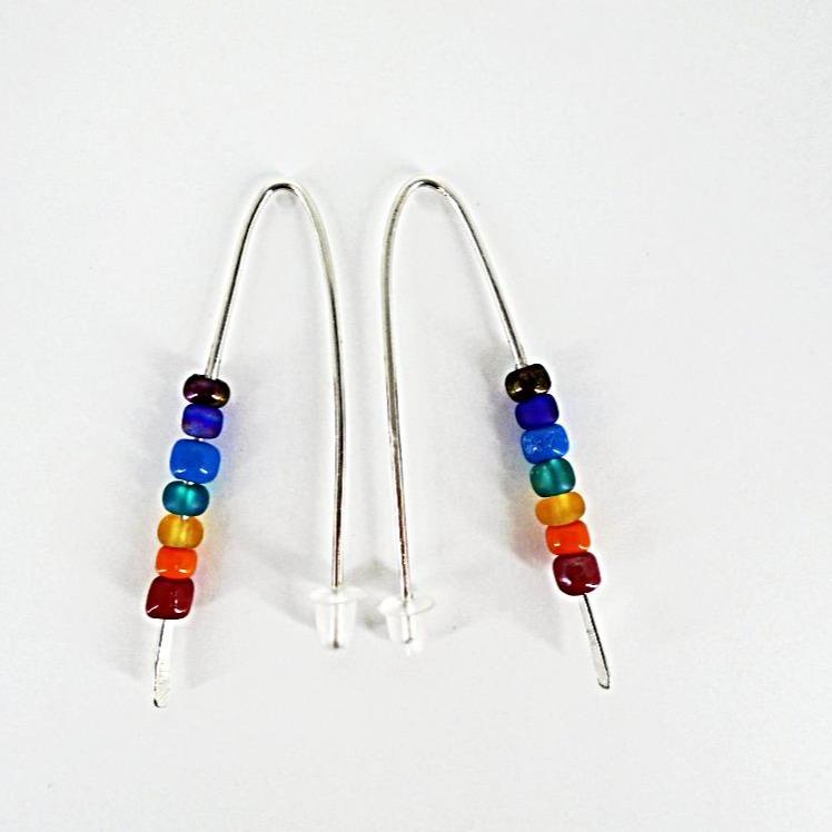 Sterling Silver Chakra Earrings With Glass Beads - South Florida Boho Boutique