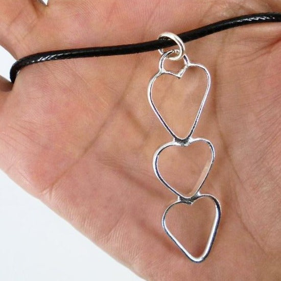 Sterling Silver 3 Hearts Pendant - Interchangable Chain - South Florida Boho Boutique