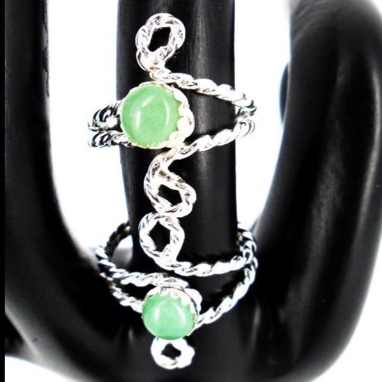 Sterling Silver Twisted Band With Green Aventurine - Adjustable - South Florida Boho Boutique