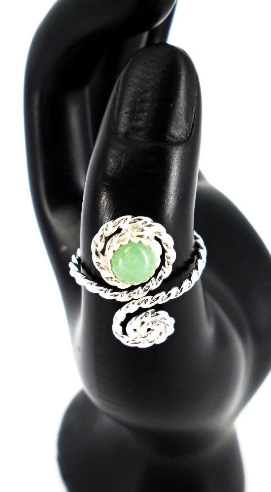 Sterling Silver Twisted Band With Green Aventurine Flower Pedal- Adjustable - South Florida Boho Boutique