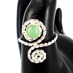 Sterling Silver Twisted Band With Green Aventurine Flower Pedal- Adjustable - South Florida Boho Boutique