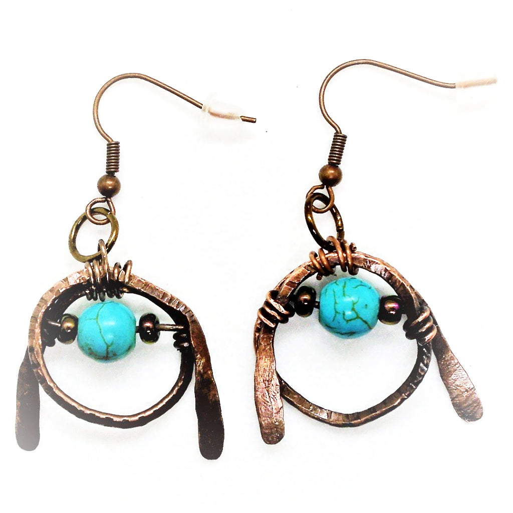 Copper Earrings Hammered And Wrapped - South Florida Boho Boutique