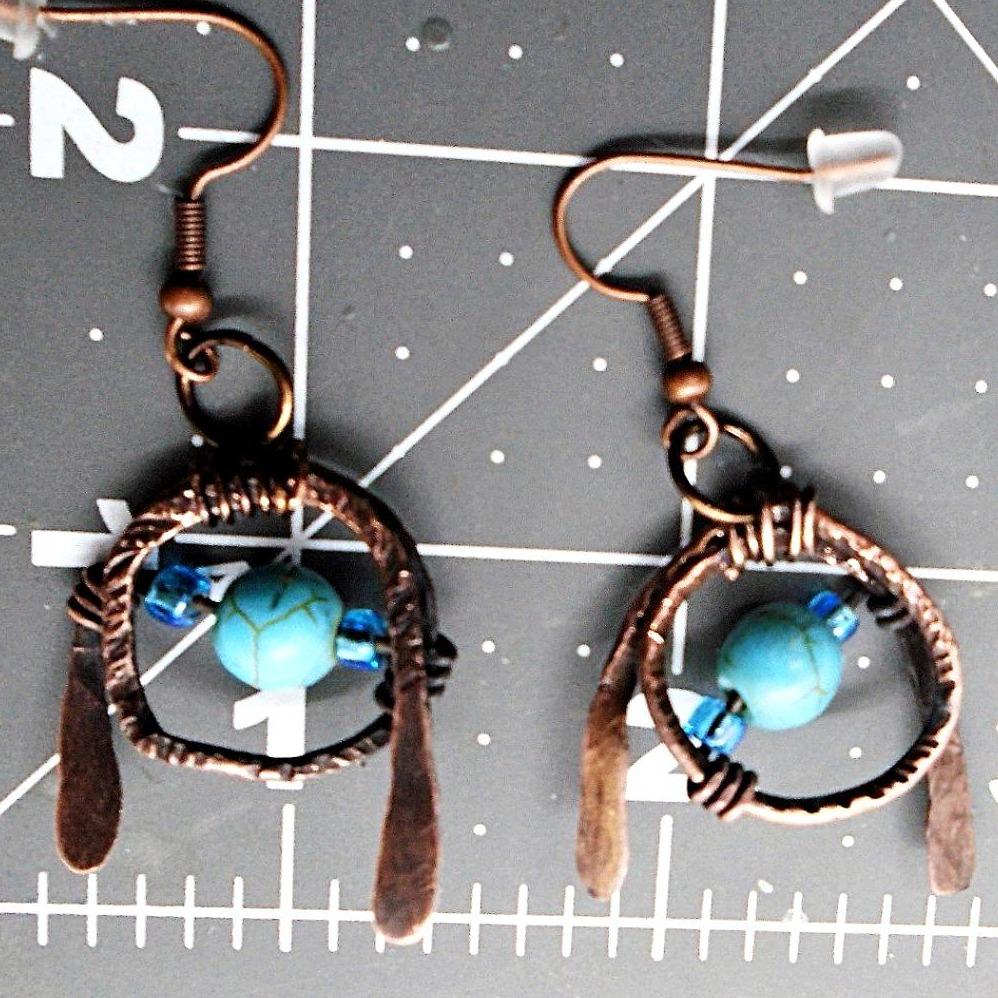 Copper Earrings Hammered And Wrapped - South Florida Boho Boutique