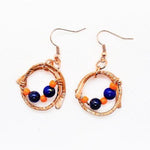 Sporty Copper Earrings  Hammered And Wrapped - Chicago Bears Colors