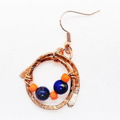 Sporty Copper Earrings  Hammered And Wrapped - Chicago Bears Colors - South Florida Boho Boutique