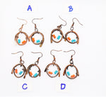 Sporty Copper Earrings Hammered And Wrapped - Miami Dolphins Colors