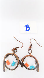 Sporty Copper Earrings Hammered And Wrapped - Miami Dolphins Colors - South Florida Boho Boutique