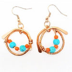 Sporty Copper Shiny Earrings  Hammered And Wrapped - Miami Dolphins Colors - South Florida Boho Boutique