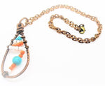 Sporty Copper Pendant Necklace Beaded  and Wrapped - Miami Dolphins Colors