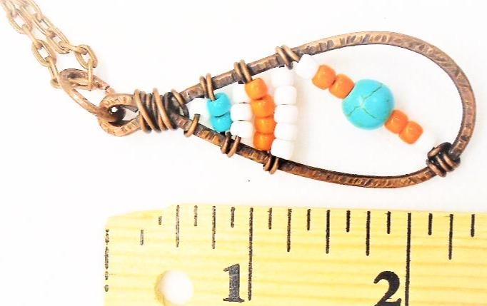 Sporty Copper Pendant Necklace Beaded  and Wrapped - Miami Dolphins Colors - South Florida Boho Boutique