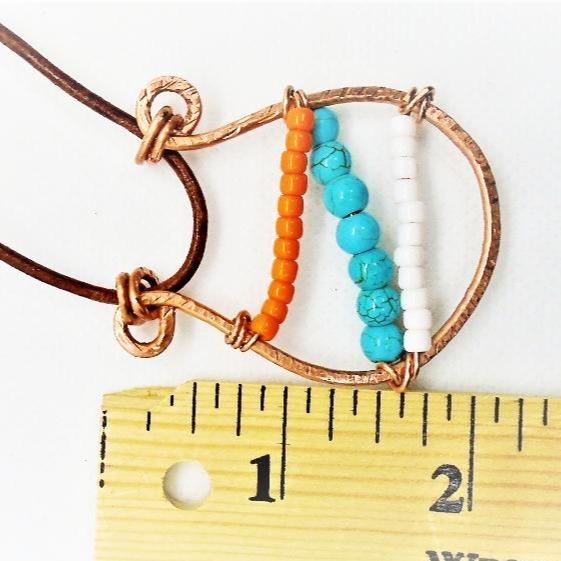 Sporty Copper Pendant Necklace Beaded  and Wrapped - Miami Dolphins Colors - South Florida Boho Boutique