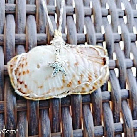 Gold And Silver Wire Wrapped Turkey Wing Seashell-Starfish Charm-Beach Boho - South Florida Boho Boutique
