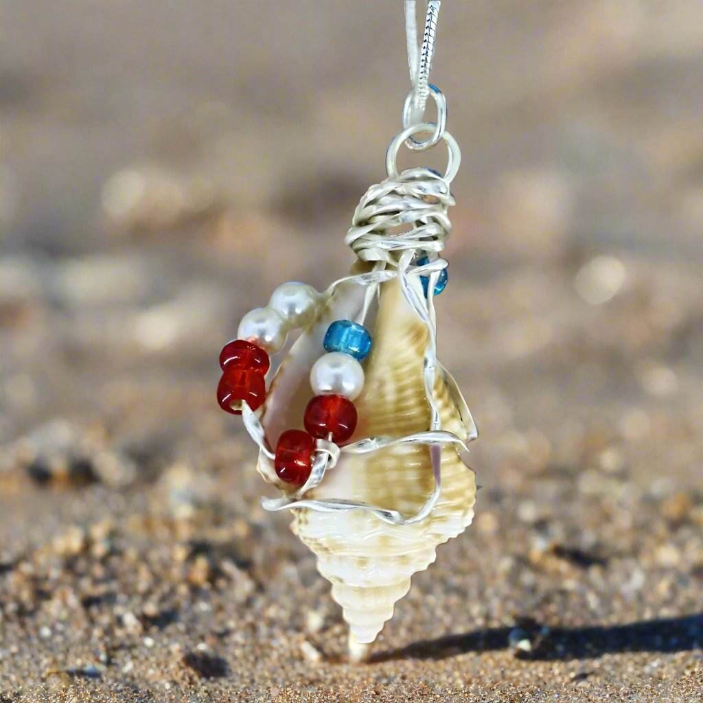 Conch Rope Handmade Patriotic Natural Fighting Conch Pendant – Red, White & Blue ...