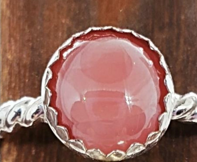 Sterling Silver Twisted Band With Rhodochrosite Cabochon - South Florida Boho Boutique