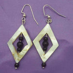 Diamond Shape Mother Of Pearl Ear Rings With Black Jasper - South Florida Boho Boutique