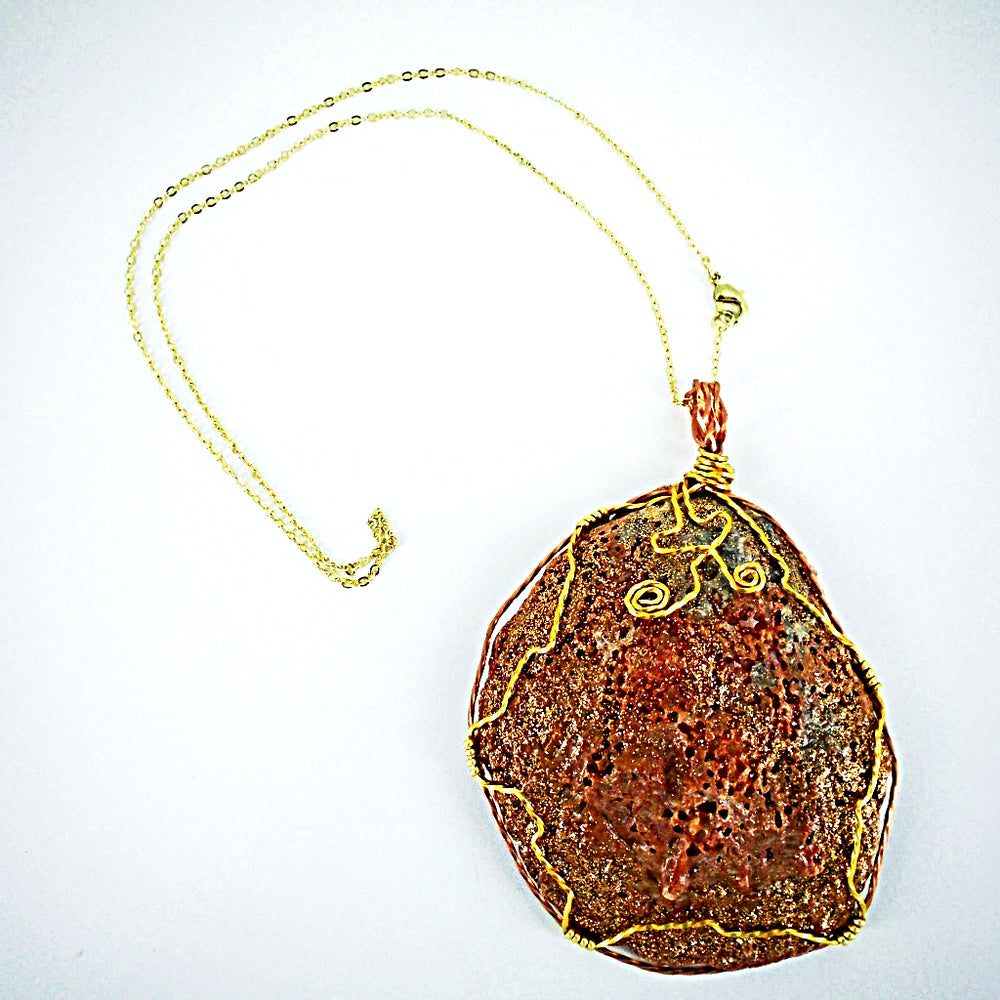 Clam Shell Pendant Copper Encased-Gold Tone Wire Wrapped-Gold Sparkled-Beach Boho - South Florida Boho Boutique