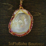 Orange Oyster Shell Pendant-Copper/Gold Wire Wrapped-Shimmer Glazed-Beach Boho - South Florida Boho Boutique