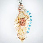 Banded Tulip Seashell-Copper And Silver Wire Blue Beads-Beach Boho - South Florida Boho Boutique