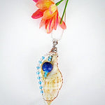 Banded Tulip Seashell-Copper And Silver Wire Wrap Blue Beads-Beach Boho - South Florida Boho Boutique