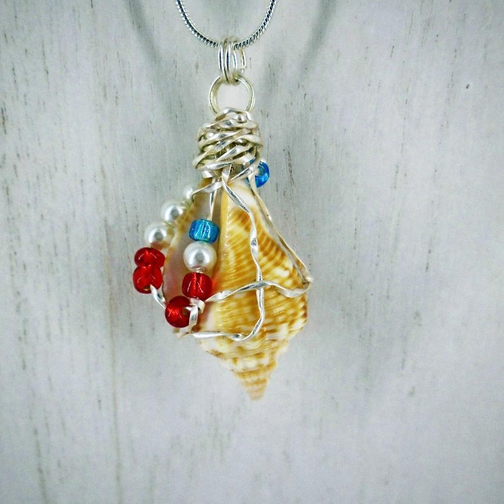 Natural Seashell Pendant-Silver Tone Wire Wrapped-Beach Boho-USA - South Florida Boho Boutique