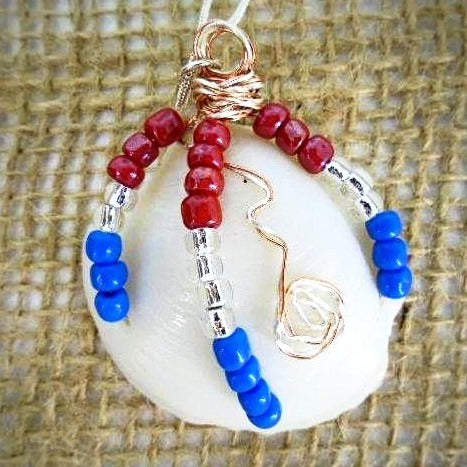 Lucina Seashell Pendant-Multi-Color-Glass Beads-Wire Wrapped-Beach Boho-USA