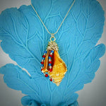 Fighting Conch Shell Pendant-Silver Wire Wrapped-Multi Color Glass Beads-USA Holiday Beach Boho - South Florida Boho Boutique