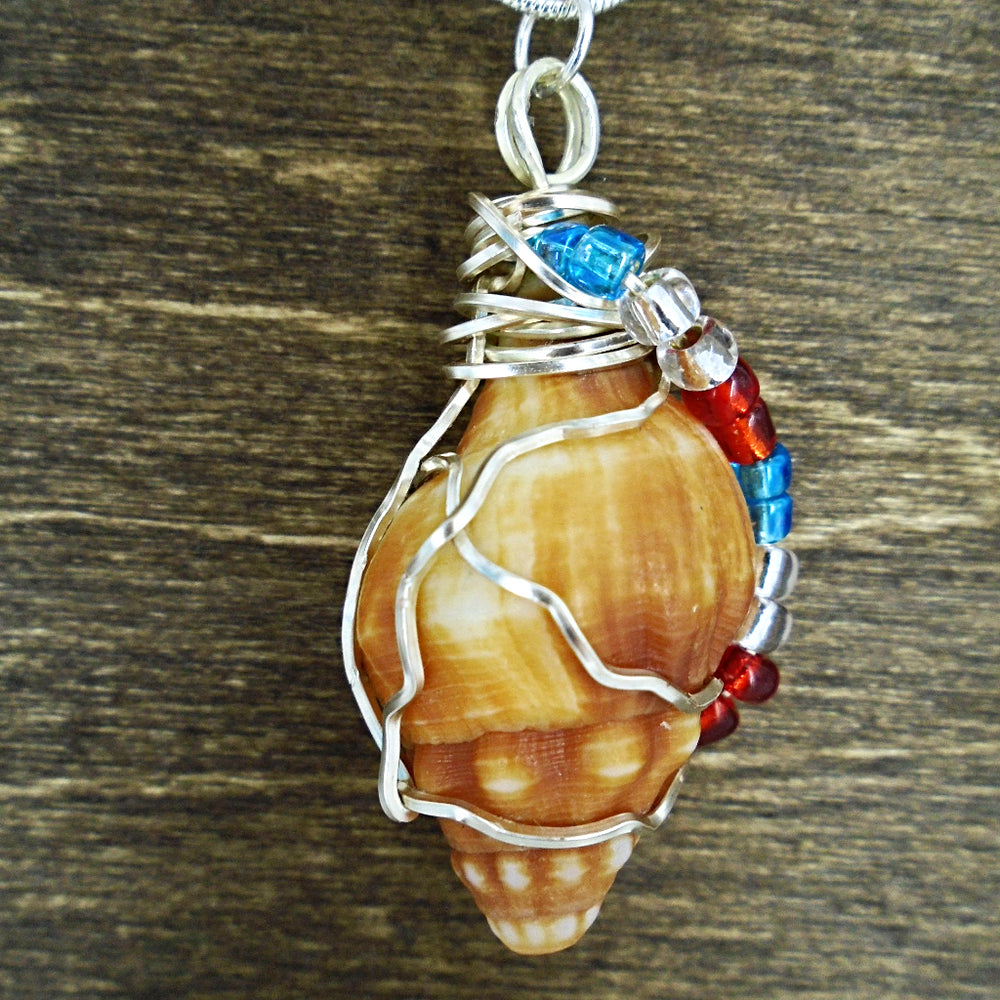 Horse Conch Seashell-Silver Tone Wire Wrapped-Multi Color Glass Beads-Beach Boho Holiday Jewelry - South Florida Boho Boutique