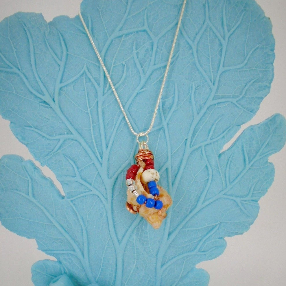 Florida Apple Murex Shell Pendant-Copper Wire Wrapped-Multi Color Glass Beads- USA Beach Boho - South Florida Boho Boutique